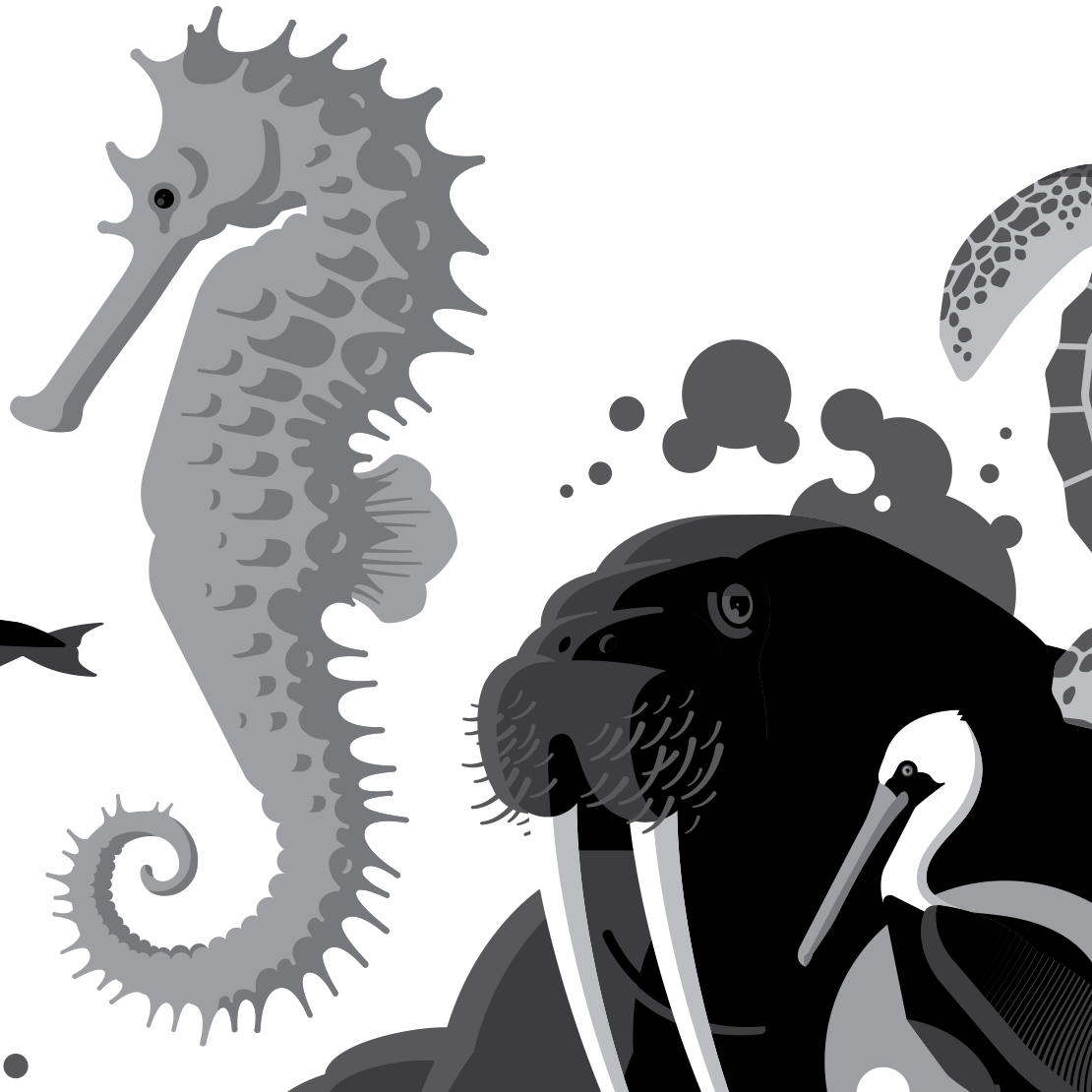 ATLANTIC MARINE LIFE black and white edition screenprint – strongstuffstore
